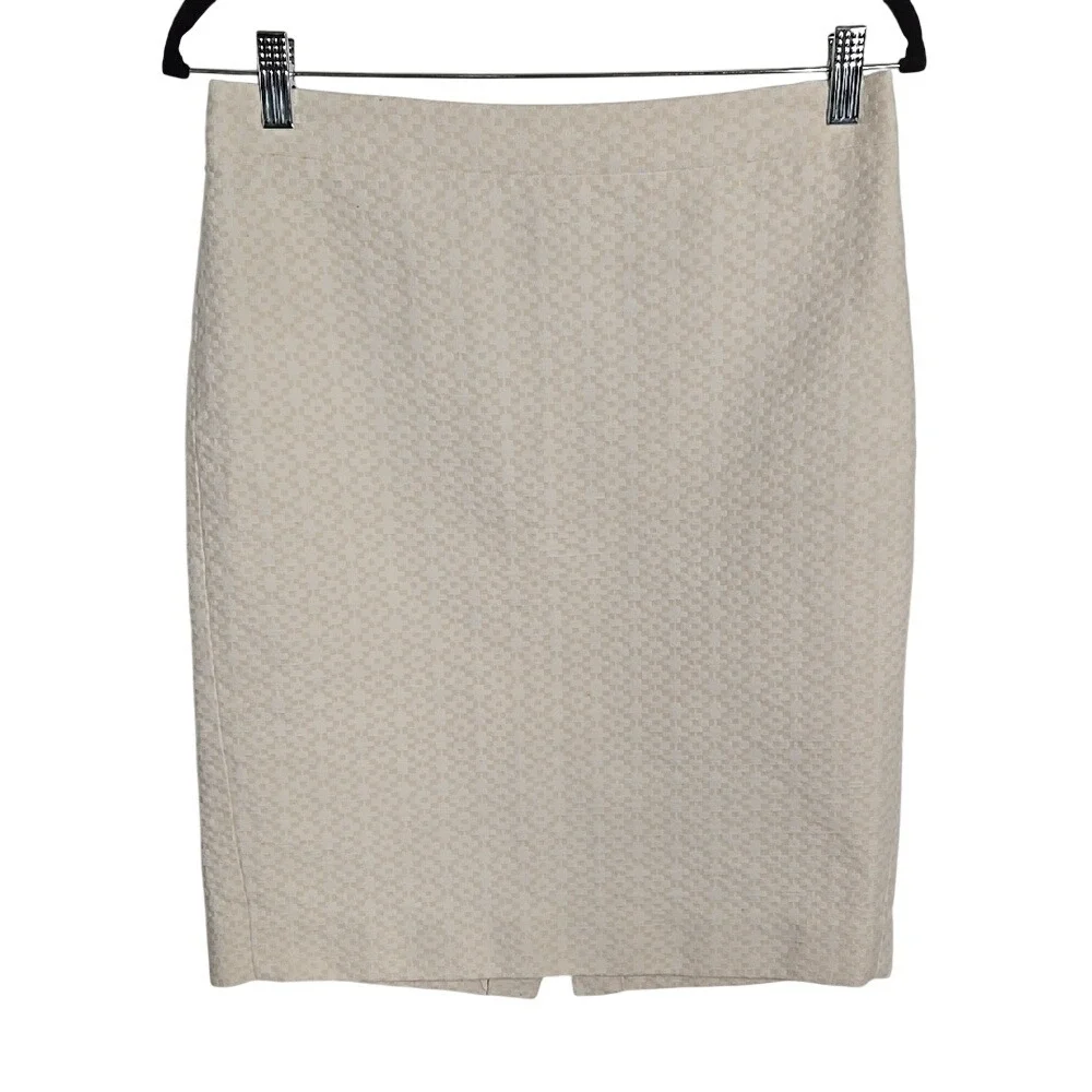 J.Crew Cream Embroidered Pencil Skirt‎ Size 6 Quiet Luxury Workwear